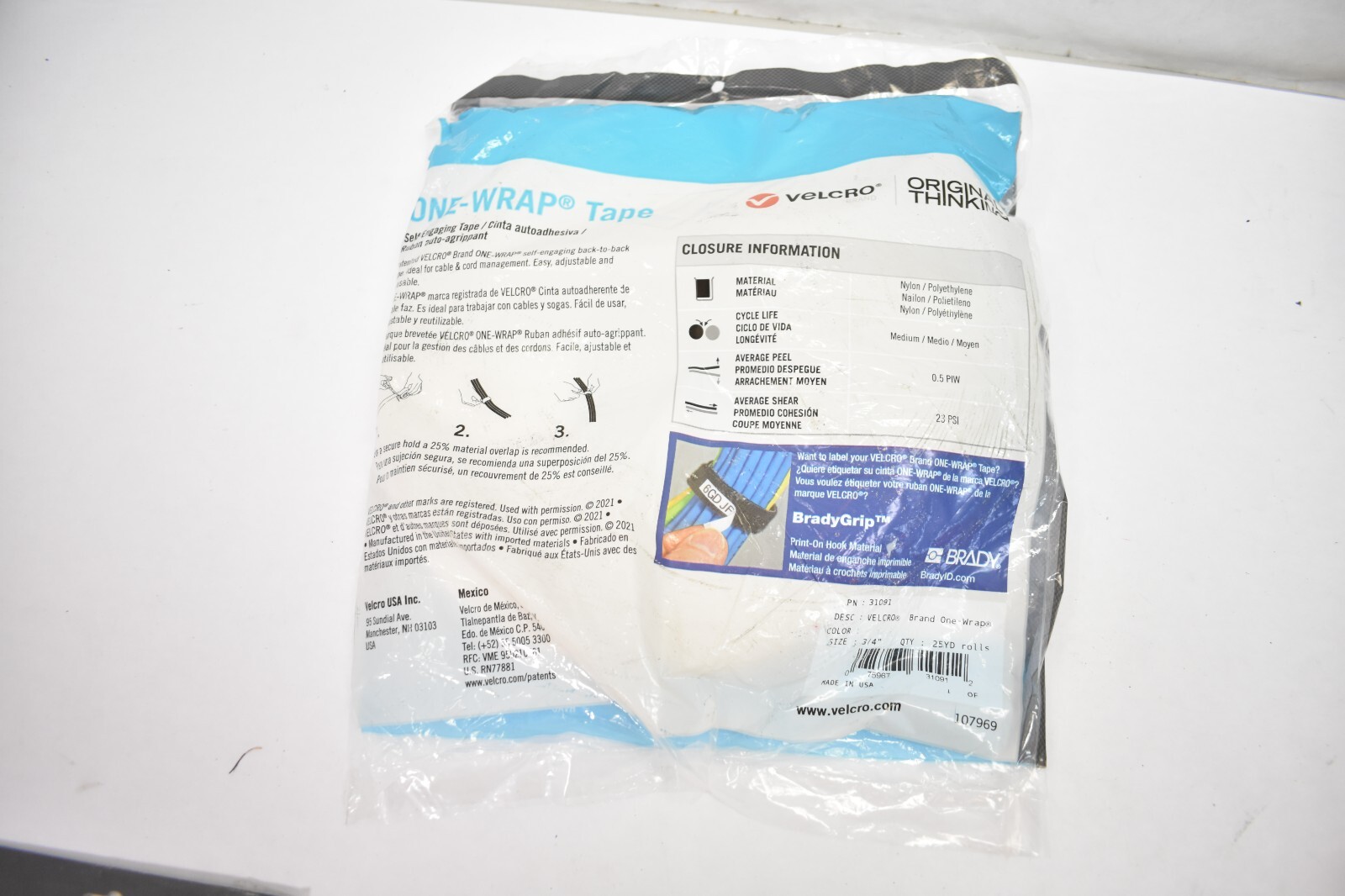 Velcro One Wrap Tape Professional Series 25 Yards x 3/4" White 31091 Genuine OEM