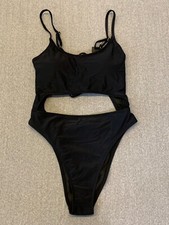 Meyeeka Monokini Cut Out Swimsuit Womens size Medium Black Lace Up Back High Cut