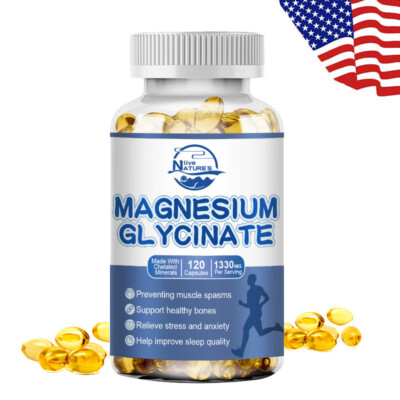 Magnesium Glycinate 120 Capsules 1330mg 100% High Absorption Chelated