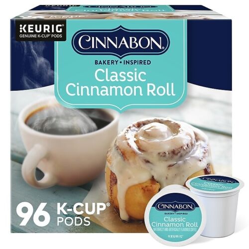 Cinnabon Classic Cinnamon Roll, Single-Serve Keurig K-Cup Pods, 96 count.
