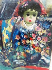 CALOGERO Jean (1922-2001) Grande Huile/Toile de 1949 - "ENFANT AU CHAPEAU ROUGE"