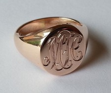 Silver or Gold Signet Ring With Hand Engraved Monogram, Crest or Coat of Arms