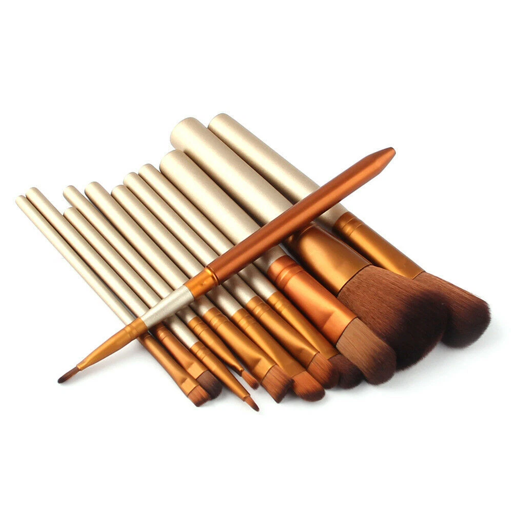 12Pcs Make Up Brushes Tool Makeup Foundation Blusher Brown Gold New 100Set Hot