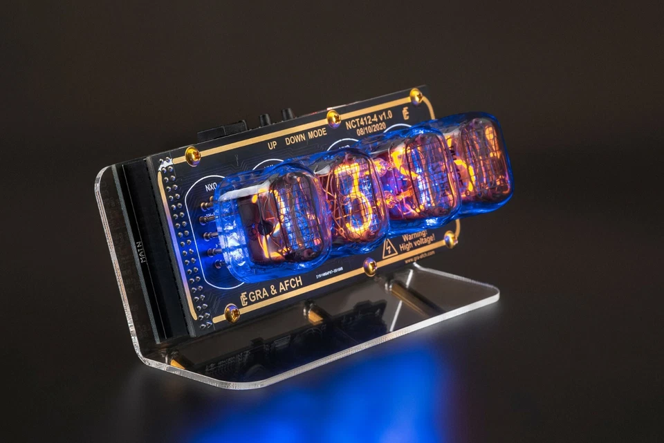 DIY KIT Nixie IN-12 Tube Clock Acrylic Stand Sockets 12/24H 4 Tubes GOLDBLACK - Image 2 of 4