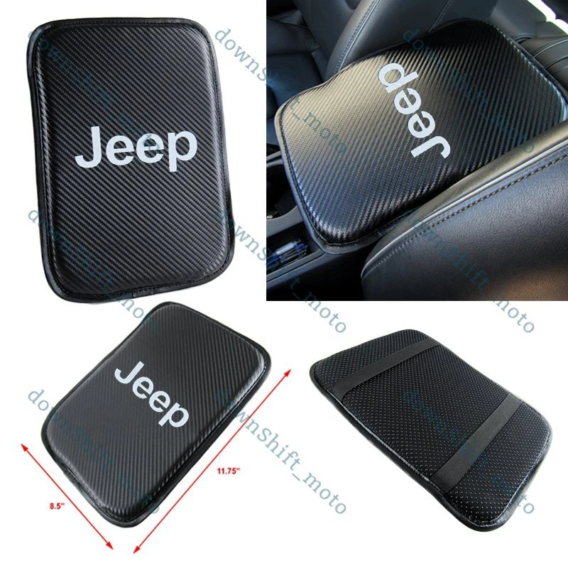 X1 Para JEEP Fibra de Carbono Coche Consola Central Apoyabrazos Cojín Alfombrilla Almohadilla Cubierta Nuevo Foto 4 de 4