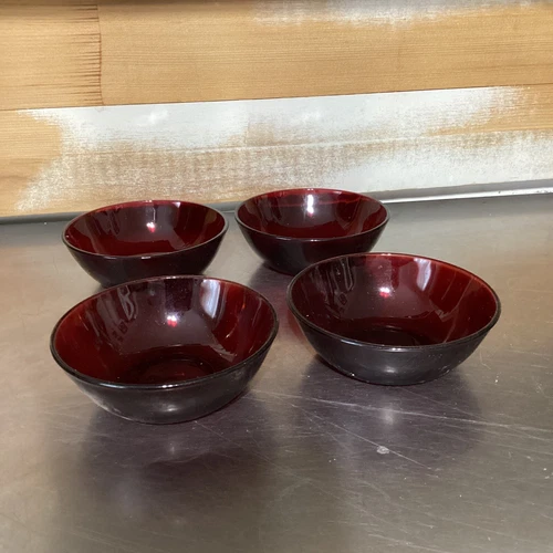 Anchor Hocking Glass Royal Ruby Red Vintage 4 & 1/2” Dessert Bowls Lot Of 4