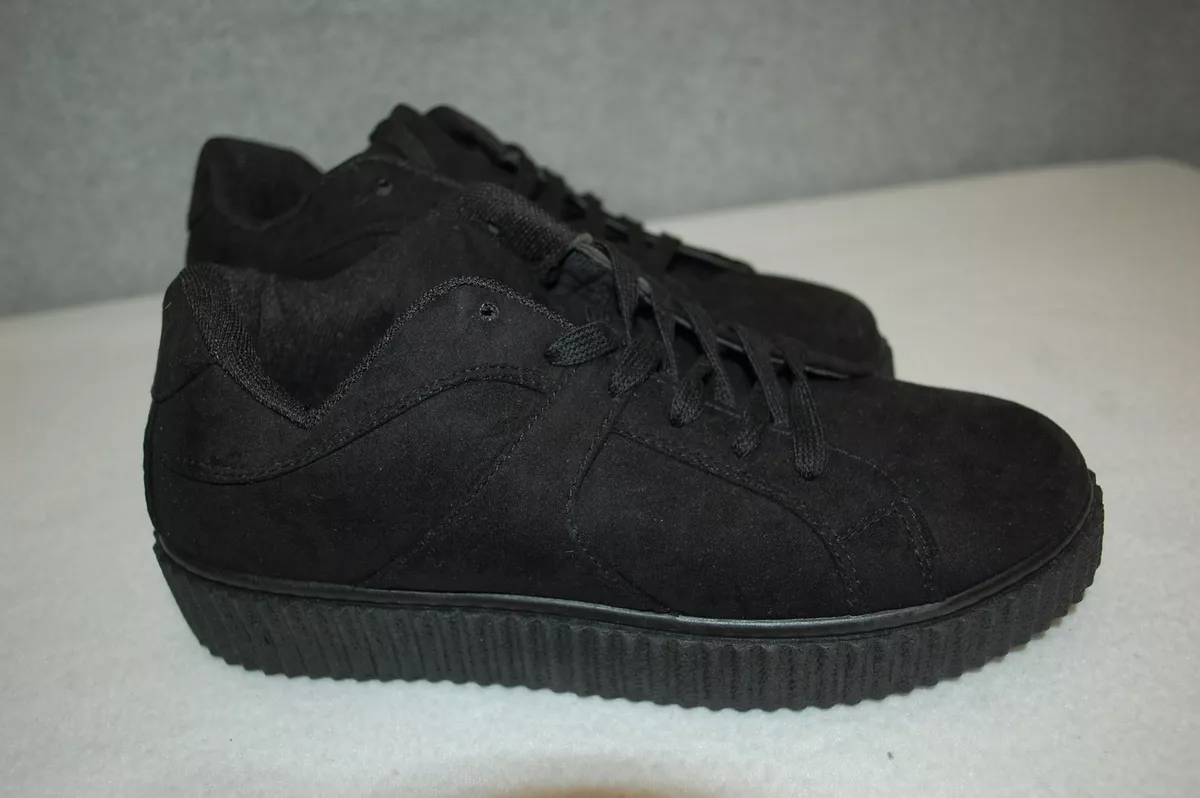 Womens BLACK TENNIS SHOES Fashion Sneakers CHUNKY RIGID SOLE Faux