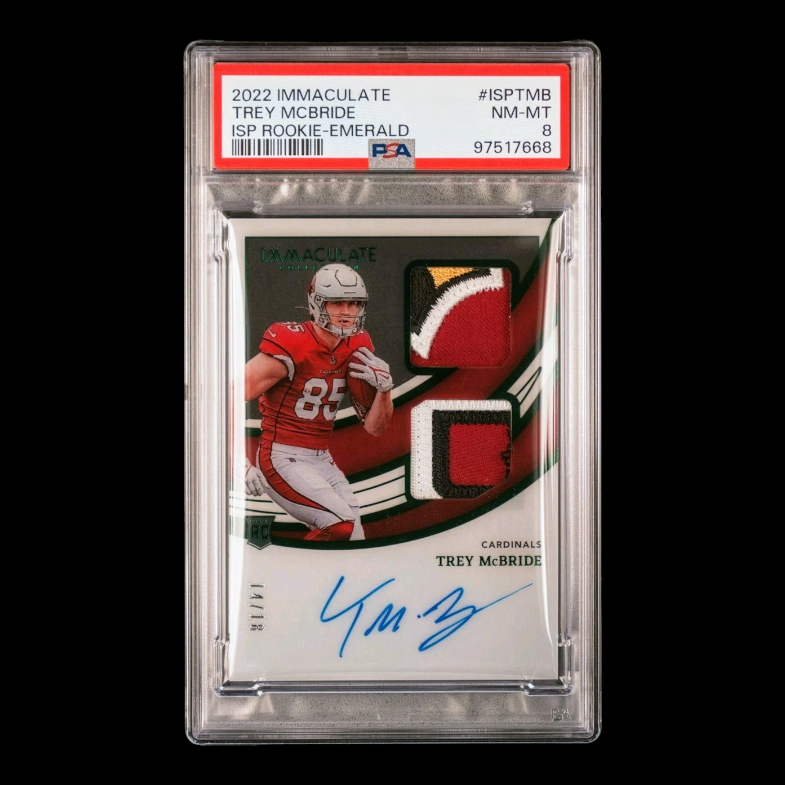 Trey McBride Panini Immaculate Collection Immaculate Signature Patches Rookie #ISPTMB Emerald