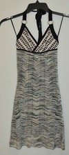 Guess Black Silver White Tan Knit V Neck Halter Dress Sz Medium Runs Small EUC