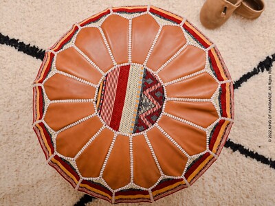 Marokkanischer Leder-Pouf Ungefüllt – Handgefertigter Fußhocker, Rund, Für Wohnzimmer & Terrasse