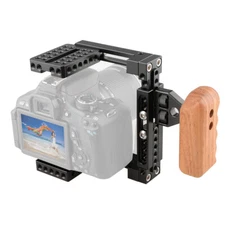CAMVATE Dual-use Adjustable Cage With Wooden Handgrip For Canon / Nikon / Sony