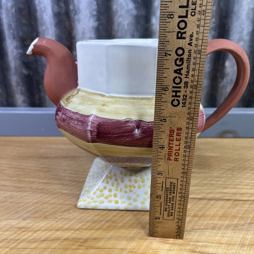 Vtg MacKenzie Childs Torquay Frank & Mustard Unfinished Ceramic Teapot No Lid - Picture 12 of 14