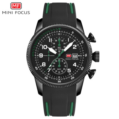 MINI FOCUS Men Quartz Watch Chronograph Wristwatch Luminous Silicone Males Watch