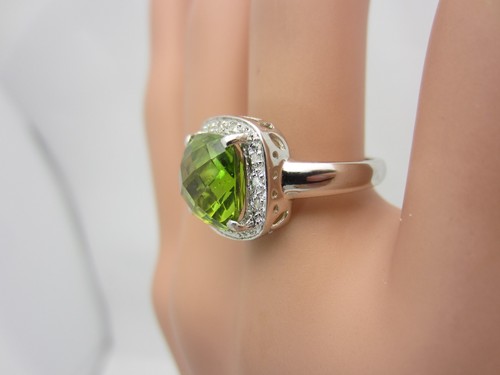 Nuevo 14K Oro Blanco Tablero de Ajedrez Corte Peridoto y Diamante Anillo 4 Cts - Imagen 4 de 10