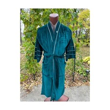Vintage 80s Leo Chevalier Green Velvet Robe Monogram Jewel Tones One Size 36-46