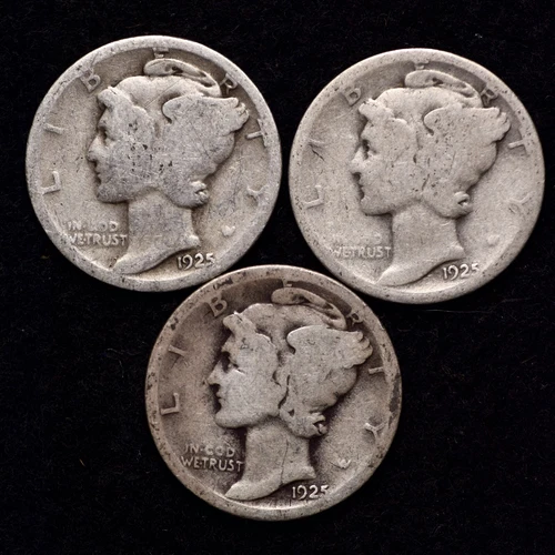 1925 P D S (3 PIECE LOT) Mercury Silver Dime AG / ABOUT GOOD FREE SHIPPING