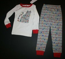 NEW Gymboree 4 yr Girls Pajamas PJs Top Pants Holiday Kitty Cat Christmas Lights