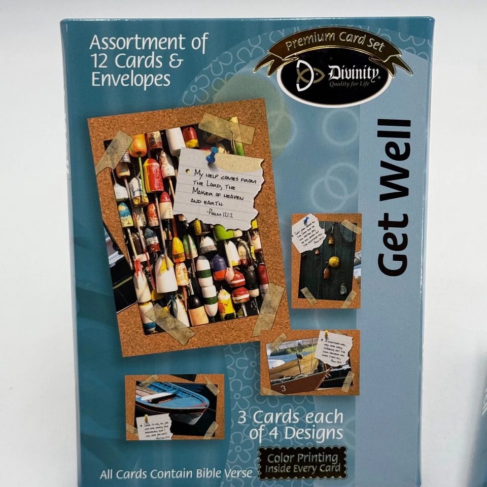 24 Get Well Cards & Envelopes Boating Fishing Theme Premium Sets Bible Verses - Image 2 of 4