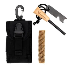 Valortac Ferro Rod Fire Starter Kit, Black Tactical Pouch, Tinder Rope
