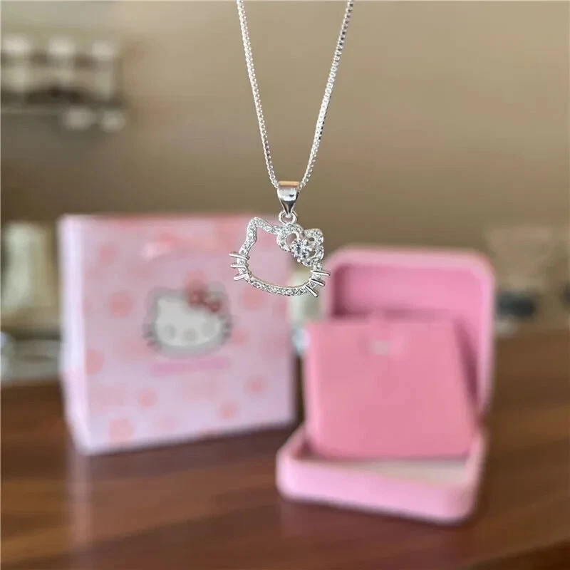 ✅ Collier Anime Femme Fille Hello Kitty Bijoux Chaine Cadeau Anniversaire Argent - Photo 3/4