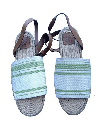 Tory Burch CreamBlue Striped Canvas Espadrilles Loafers Size  display picture 3