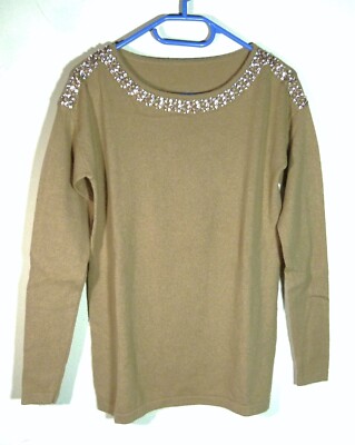 HALLHUBER Pullover gr. ca. 38 Schmucksteine Beige Damen Wolle & Kaschmir Top
