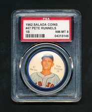 1962 SALADA BASEBALL COINS 47 PETE RUNNELS first base RED SOX PSA 8 NM-MINT