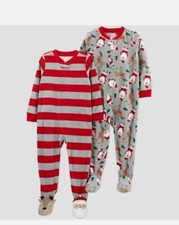 Carters Set 2 Christmas Santa and Reindeer Sleeper Footed Fleece Pj's 12M, 18M