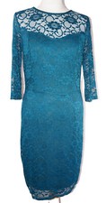 Redherring Women's Floral Lace 3/4 Sleeves Teal Dress Size 12