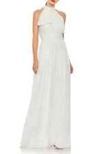 Ieena For Mac Duggal White High Neck Ruched Chiffon A-Line Gown Size 2 398
