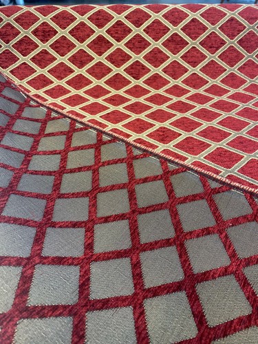 Chenille Upholstery Diamond Ruby Red Gold Cleopatra fabric By The Yard - Picture 5 of 6