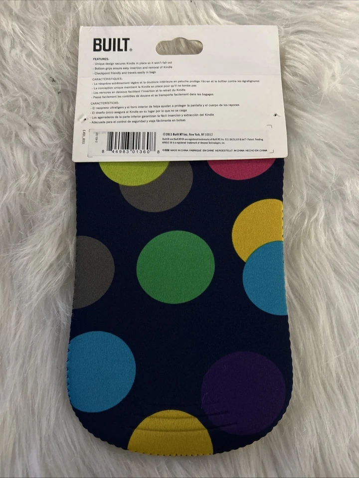 Nueva funda de neopreno delgada CONSTRUIDA - Kindle Fire - negra con lunares multicolores Foto 2 de 4