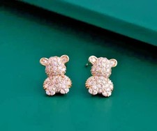 Teddy Shape Stud Earring 14k Yellow Gold Finish 2 Ct Round Cut Simulated Diamond