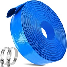 2 Inch Pool Backwash Drain Hose Heavy Duty PVC Layflat Discharge Pipe 110FT Blue