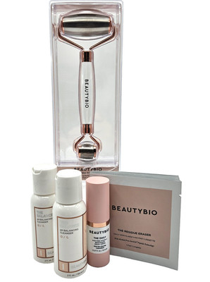 BeautyBio Cryo Roller with Full Mini Skincare Bundle Incl Qt 10 Serum Pads