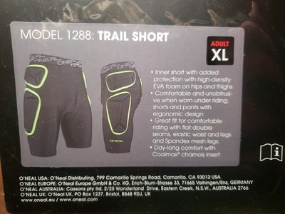 O'Neal Trail Pro Mens Protective Padded Base Layer Shorts Black Adult XL.