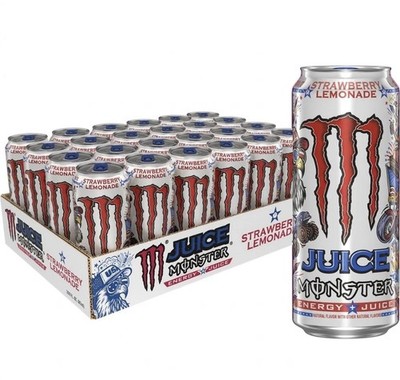 24 PACK! NEW! MONSTER ENERGY JUICE, STRAWBERRY LEMONADE, 16 OZ CANS
