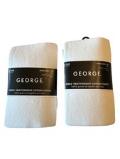 George Girls Heavyweight Cotton Tights 2-Pair Pack White Shoe Size 7-10 NWT
