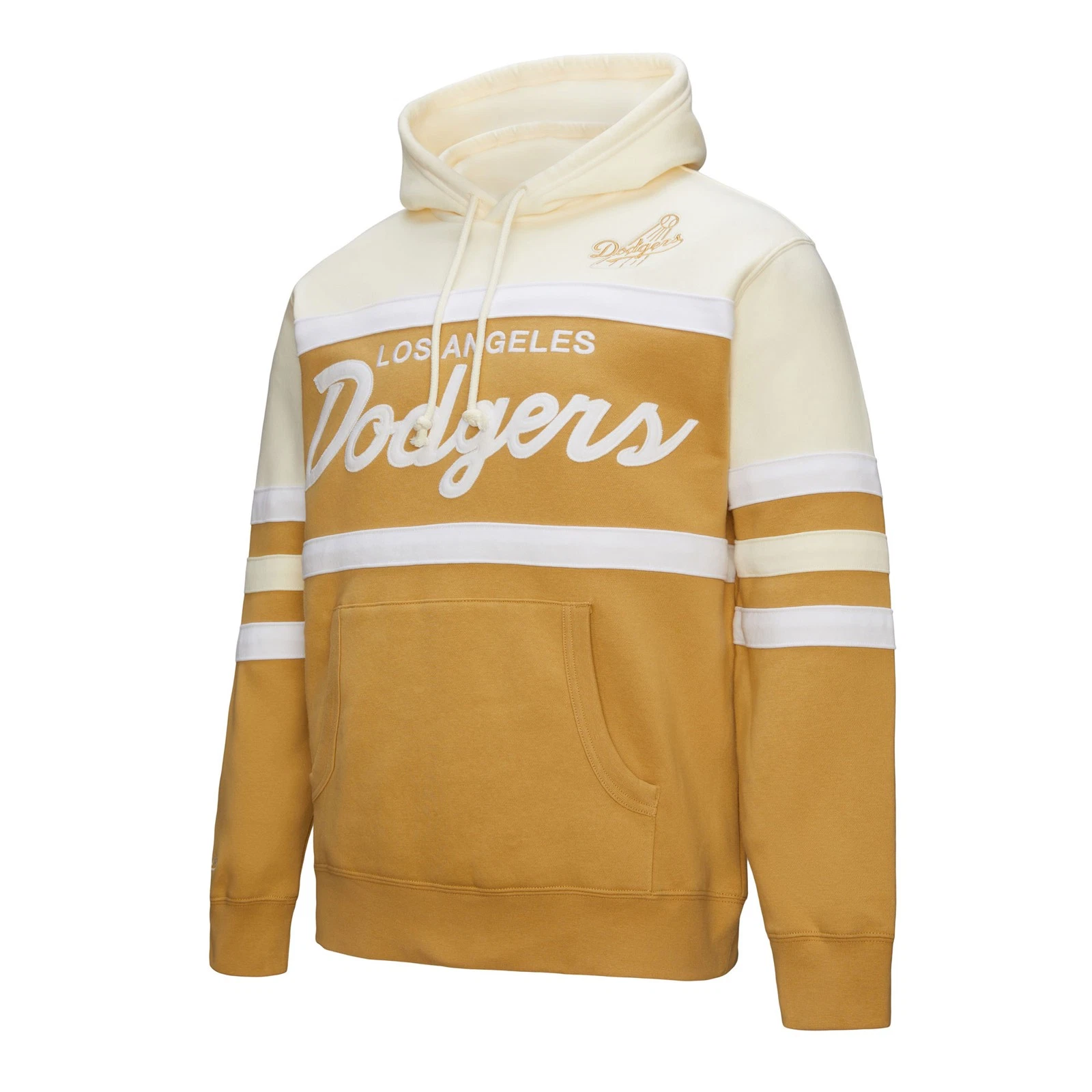 Felpa con cappuccio pullover uomo Mitchell & Ness marrone crema Los Angeles Dodgers Head Coach