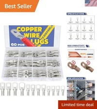 Complete 60PCS Tinned Copper Ring Terminals for 8/6/4 AWG - Safe and Reliable