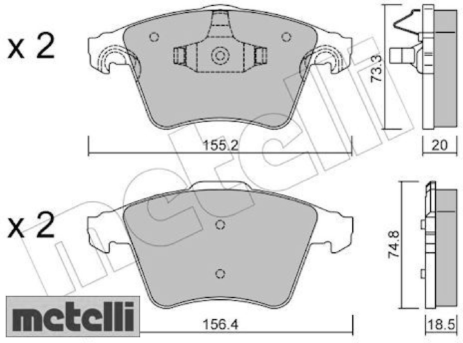 metelli 22-0552-3 Bremsbelagsatz für Scheibenbremse Bremsbelagsatz für VW