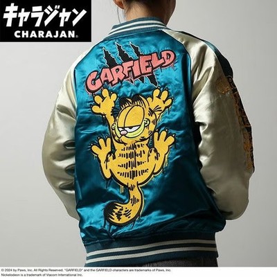K*T様 Garfield x WIND AND SEA PATTERN長袖シャ GARFIELD Claw Mark Embroidery Jacket Sukajan Blue x Beige L size