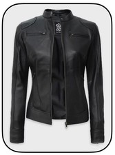 Women’s 100% Real LAMBSKIN Leather Black Slim Fit Biker Jacket S-3XL 50% Off RRP