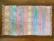 24 x 41" Pastel Plaid Handwoven Cotton Rag Rug Accent Scatter Throw 1990s *VTG*