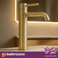 Gold Bathroom Sink Tap Tall Basin Mono Mixer Countertop Single Lever Handle