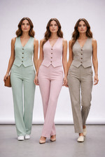 Womens 2 Piece Suit Set Sleeveless Waistcoat Vest & Trousers Smart Office Work