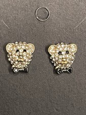 GOLD TONE RHINESTONE TEDDY BEAR STUD EARRINGS 5/8