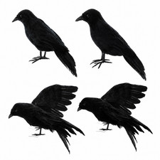 4 Pcs Realistic Halloween Crows Black Feathered Raven Bird Decoration Props