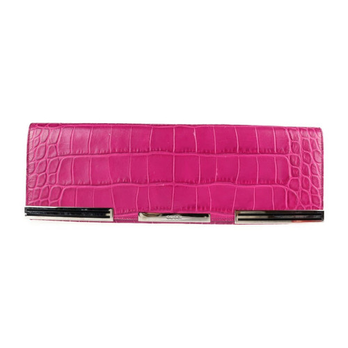 Gucci Bag Clutch 240250 Croco Embossed Leather Purple Silver Metal Fittings Even