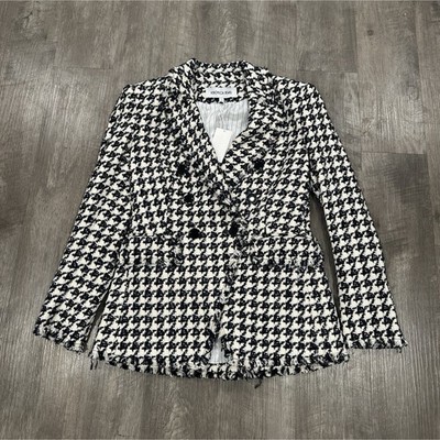 Veronica Beard Miller Dickey Houndstooth Tweed Blazer Black/Off-White Size 8